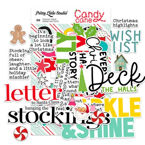 Pretty Little Studio - Candy Cane Collection - Die-Cuts - Festive Treat Words
