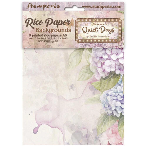 Stamperia - Quiet Days Collection - A6 Rice Paper - 8 Pack - Backgrounds 1 Stamperia - Quiet Days Collection - A6 Rice Paper - 8 Pack - Backgrounds