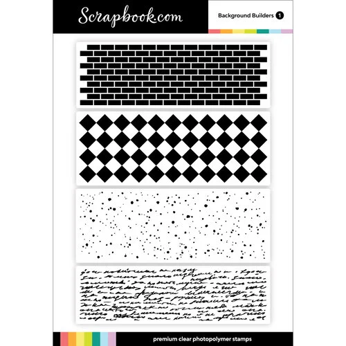 Scrapbook.com - Clear Photopolymer Stamp Set - Background Builders 1 - Bricks, Checkers, Splatter and Script