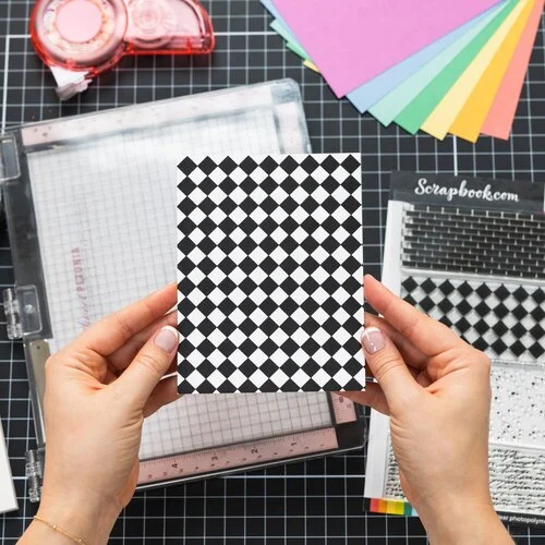 Scrapbook.com - Clear Photopolymer Stamp Set - Background Builders 1 - Bricks, Checkers, Splatter and Script 5 Scrapbook.com - Clear Photopolymer Stamp Set - Background Builders 1 - Bricks, Checkers, Splatter and Script