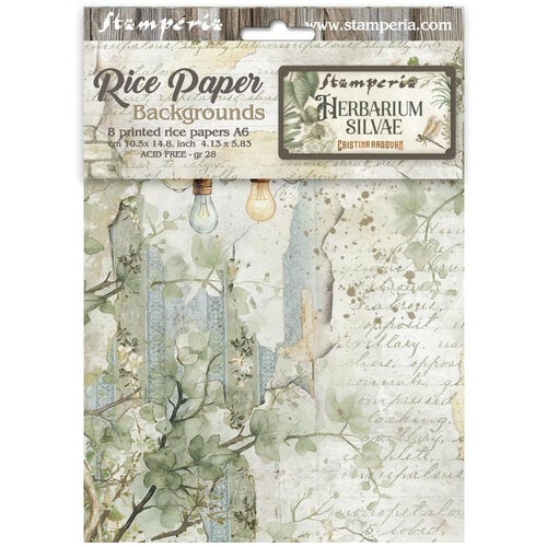 Stamperia - Herbarium Silvae Collection - A6 Rice Paper - Backgrounds - 8 Pack