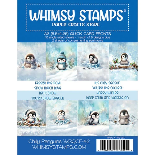 Whimsy Stamps - Quick A2 Card Fronts - Chilly Penguins