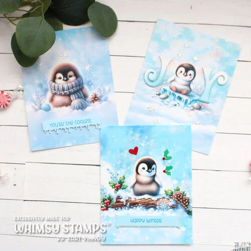 Whimsy Stamps - Quick A2 Card Fronts - Chilly Penguins