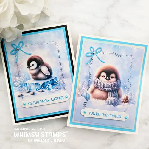 Whimsy Stamps - Quick A2 Card Fronts - Chilly Penguins