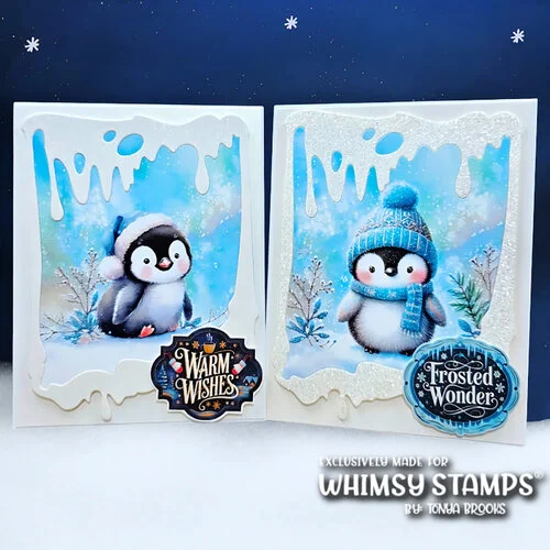 Whimsy Stamps - Quick A2 Card Fronts - Chilly Penguins