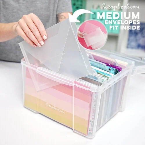 Scrapbook.com - Clear Craft Storage Box - with 6 Tabbed Dividers  - Includes 15 Pack Medium Storage Envelopes