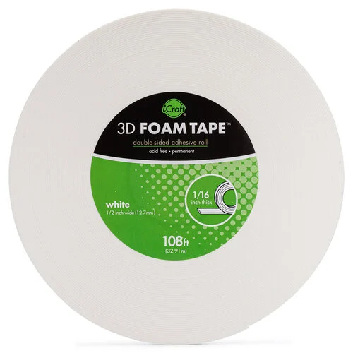 Therm O Web - 3D Adhesive Foam Tape - Jumbo Rolls - White - .5 Inch