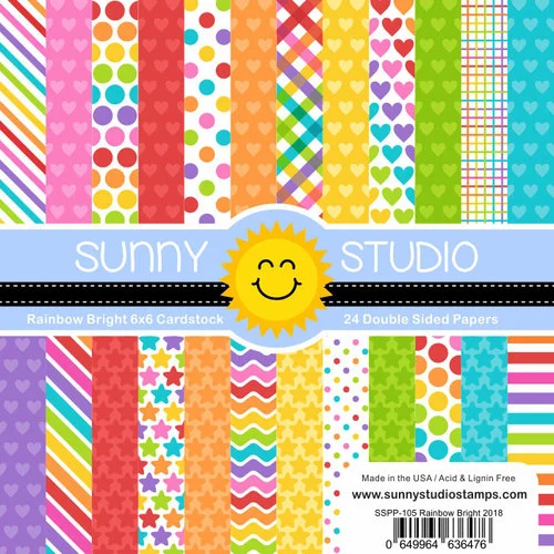 Sunny Studio Stamps - 6 x 6 Paper Pack - Rainbow Bright 1 Sunny Studio Stamps - 6 x 6 Paper Pack - Rainbow Bright