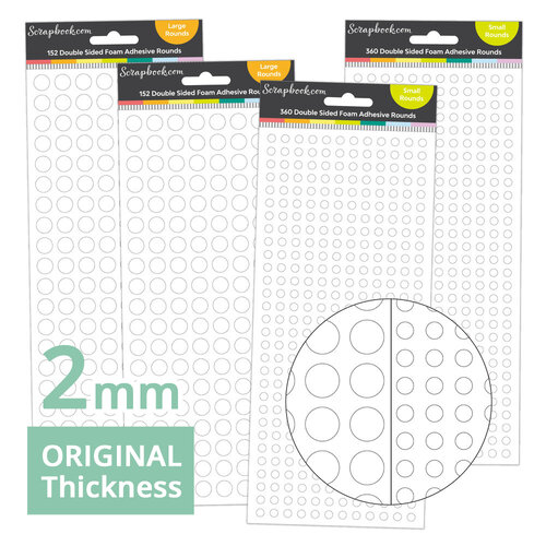 Scrapbook.com - Double Sided Adhesive Foam Rounds Assortment - White - 2mm Thickness