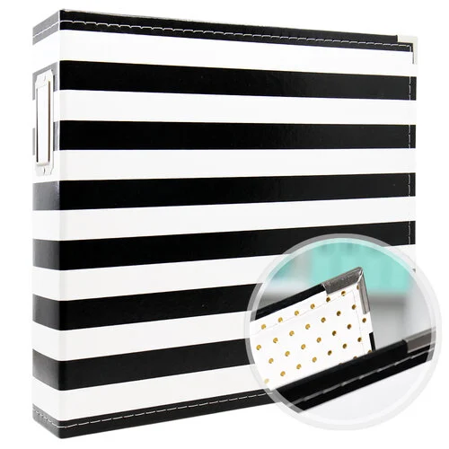 Scrapbook.com - 12x12 Three Ring Album - Black and White Stripe - With 12x12 Page Protectors 10 pk