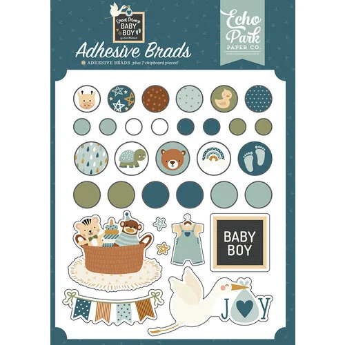Echo Park - Special Delivery Baby Boy Collection - Adhesive Brads 1 Echo Park - Special Delivery Baby Boy Collection - Adhesive Brads