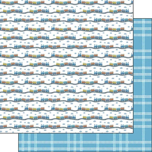 Scrapbook Customs - 12 x 12 Double Sided Paper - Train Plaid 1 Scrapbook Customs - 12 x 12 Double Sided Paper - Train Plaid