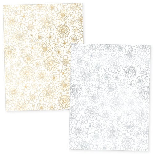 Scrapbook.com - Flower Garden - Metallic Rub-On Transfers - Gold and Silver - 6x8 - 2 Sheets