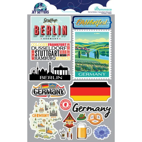 Reminisce - Jetsetters Collection - 3 Dimensional Die Cut Stickers - Germany 1 Reminisce - Jetsetters Collection - 3 Dimensional Die Cut Stickers - Germany