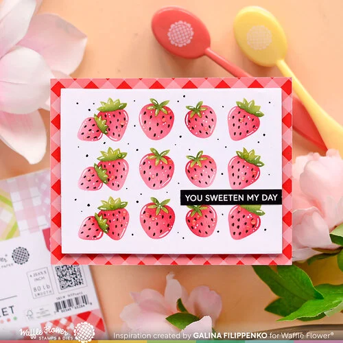 Waffle Flower Crafts - Berry Sweet Collection - Stencils - Multiple Strawberries