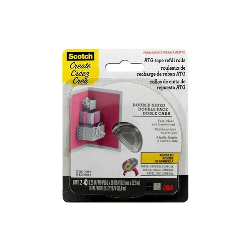 Scotch - Adhesive Refill for the Pink ATG Applicator Gun - General Purpose - One Fourth Inch Tape - 2 Rolls