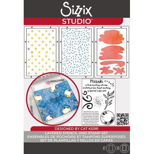 Sizzix - Studio - Stencils and Clear Stamps Set - Create 1 Sizzix - Studio - Stencils and Clear Stamps Set - Create