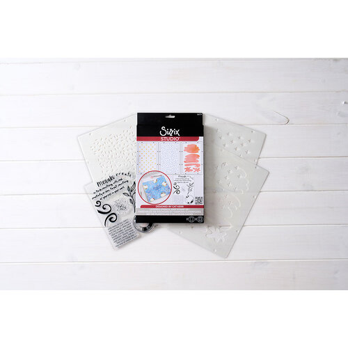 Sizzix - Studio - Stencils and Clear Stamps Set - Create 4 Sizzix - Studio - Stencils and Clear Stamps Set - Create