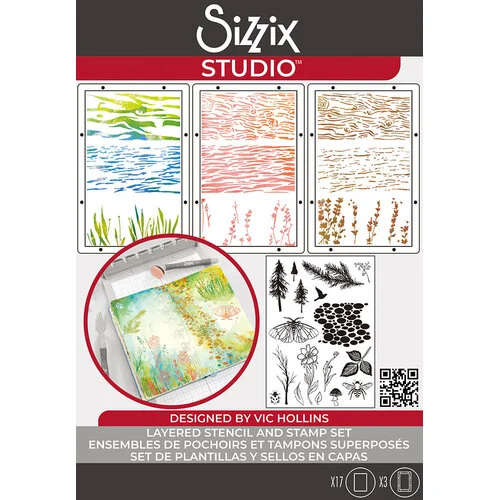 Sizzix - Studio - Stencils and Clear Stamps Set - Nature 1 Sizzix - Studio - Stencils and Clear Stamps Set - Nature