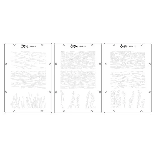 Sizzix - Studio - Stencils and Clear Stamps Set - Nature 2 Sizzix - Studio - Stencils and Clear Stamps Set - Nature