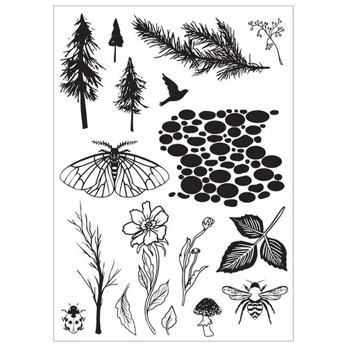 Sizzix - Studio - Stencils and Clear Stamps Set - Nature 3 Sizzix - Studio - Stencils and Clear Stamps Set - Nature