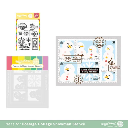 Waffle Flower Crafts - Postage Collage Collection - Stencils - Snowman