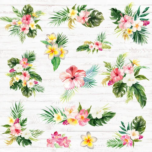 Scrapbook Customs - Vacay Collection - 12 x 12 Double Sided Paper - Palm Tree and Flowers