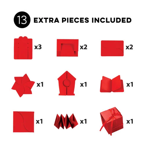 Scrapbook.com - DIY Customizable Explosion Box - Multi Piece Set with Ribbon - Red - 4.75 x 4.75