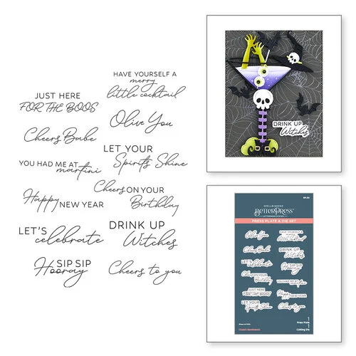 Spellbinders - Happy Hour Collection - BetterPress - Press Plates and Die Set - Cheers Sentiments 1 Spellbinders - Happy Hour Collection - BetterPress - Press Plates and Die Set - Cheers Sentiments