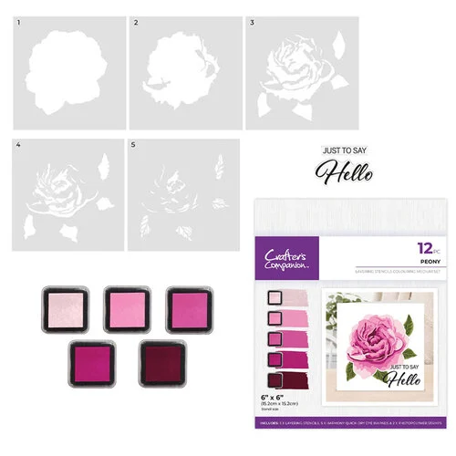 Crafter's Companion - Stamp, Stencil, and Ink Pad Set - Peony
