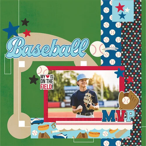 Simple Stories - Baseball Collection - 12 x 12 Double Sided Paper - Hey, Batter-Batter!