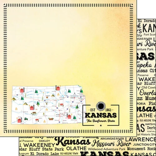 Scrapbook Customs - Postage Map Collection - 12 x 12 Double Sided Paper - Kansas 1 Scrapbook Customs - Postage Map Collection - 12 x 12 Double Sided Paper - Kansas