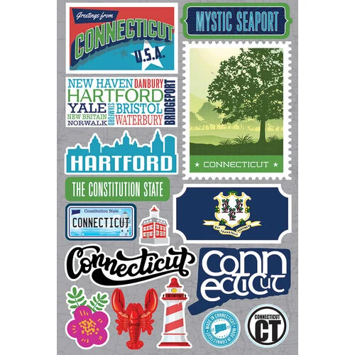 Reminisce - Jetsetters Collection - 3 Dimensional Die Cut Stickers - Connecticut 1 Reminisce - Jetsetters Collection - 3 Dimensional Die Cut Stickers - Connecticut