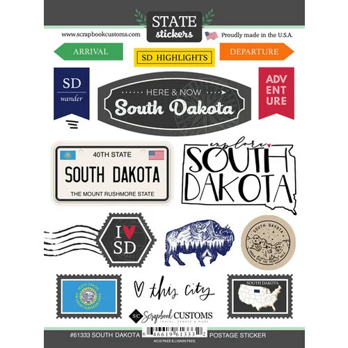 Scrapbook Customs - Postage Map Collection - Cardstock Stickers - South Dakota 1 Scrapbook Customs - Postage Map Collection - Cardstock Stickers - South Dakota