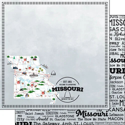 Scrapbook Customs - Postage Map Collection - 12 x 12 Double Sided Paper - Missouri 1 Scrapbook Customs - Postage Map Collection - 12 x 12 Double Sided Paper - Missouri