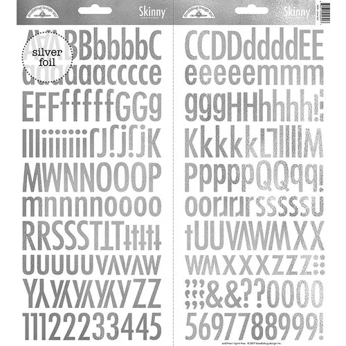 Doodlebug Design - Cardstock Stickers - Skinny Alphabet - Silver Foil 1 Doodlebug Design - Cardstock Stickers - Skinny Alphabet - Silver Foil