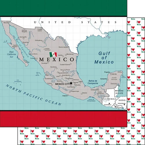 Scrapbook Customs - Adventure Collection - 12 x 12 Double Sided Paper - Mexico Map