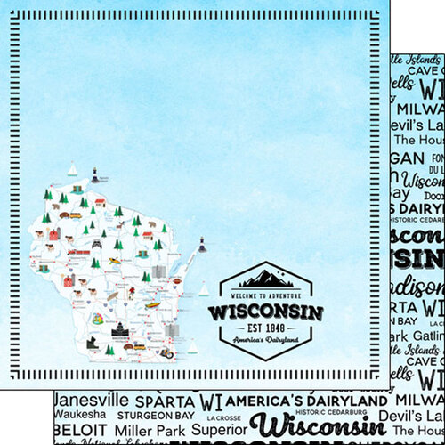 Scrapbook Customs - Postage Map Collection - 12 x 12 Double Sided Paper - Wisconsin 1 Scrapbook Customs - Postage Map Collection - 12 x 12 Double Sided Paper - Wisconsin