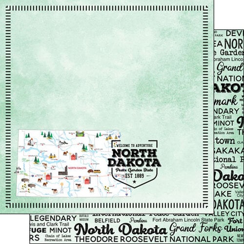 Scrapbook Customs - Postage Map Collection - 12 x 12 Double Sided Paper - North Dakota 1 Scrapbook Customs - Postage Map Collection - 12 x 12 Double Sided Paper - North Dakota