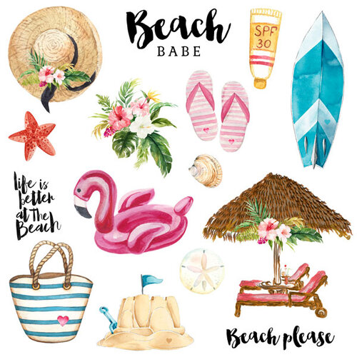 Scrapbook Customs - Vacay Collection - 12 x 12 Single Sided Paper - Beach Elements 1 Scrapbook Customs - Vacay Collection - 12 x 12 Single Sided Paper - Beach Elements