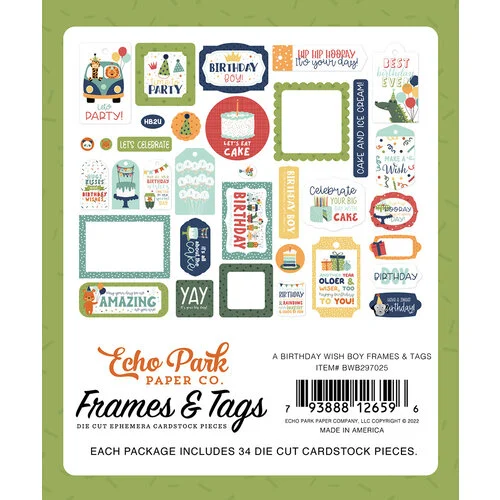 Echo Park - A Birthday Wish Boy Collection - Ephemera - Frames and Tags