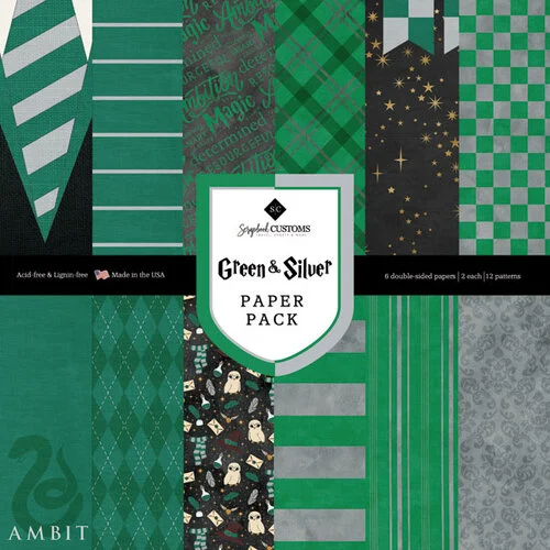 Scrapbook Customs - Wizard Collection - 12 x 12 Paper Pack - Green and Silver 1 Scrapbook Customs - Wizard Collection - 12 x 12 Paper Pack - Green and Silver