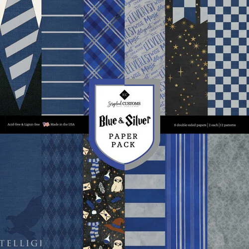 Scrapbook Customs - Wizard Collection - 12 x 12 Paper Pack - Blue and Silver 1 Scrapbook Customs - Wizard Collection - 12 x 12 Paper Pack - Blue and Silver