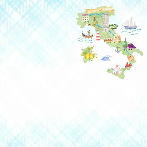 Scrapbook Customs - 12 x 12 Double Sided Paper - Italy Map Icons