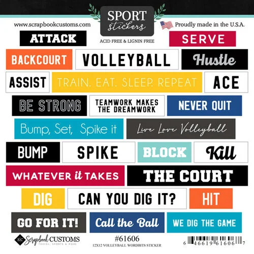 Scrapbook Customs - Cardstock Stickers - Volleyball Wordbits