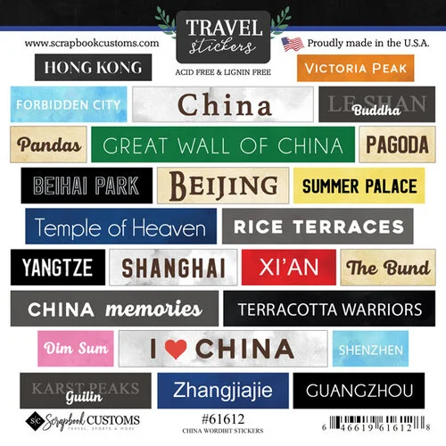 Scrapbook Customs - Cardstock Stickers - China Wordbits 1 Scrapbook Customs - Cardstock Stickers - China Wordbits
