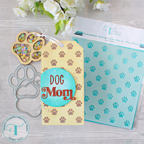 Trinity Stamps - Stencils - Checkered Background - Paw Print Add-On
