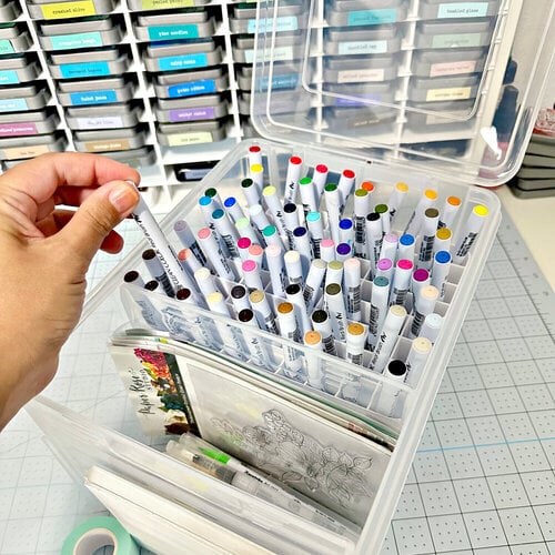 Scrapbook.com - Multi-Craft Storage Bin - with 3 Dividers and Removable Brush and Marker Holder Grid 7 Scrapbook.com - Multi-Craft Storage Bin - with 3 Dividers and Removable Brush and Marker Holder Grid