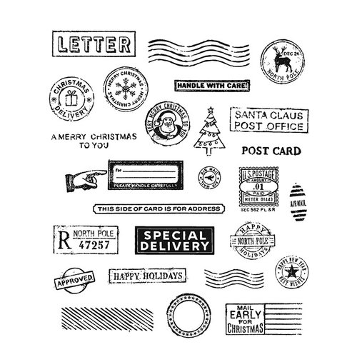 Stampers Anonymous - Tim Holtz - Christmas - Cling Mounted Rubber Stamp Set - Holiday Postmarks 1 Stampers Anonymous - Tim Holtz - Christmas - Cling Mounted Rubber Stamp Set - Holiday Postmarks