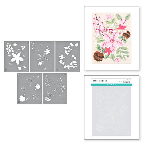 Spellbinders - Classic Christmas Collection - Layering Stencils - Christmas Florals